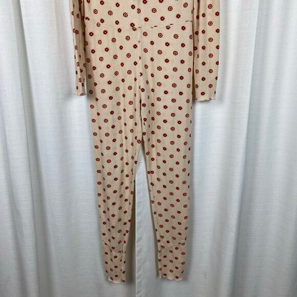 Free People Intimately Beige Print Waffle Knit Home Alone Long John’s Jumpsuit - Picture 8 of 16
